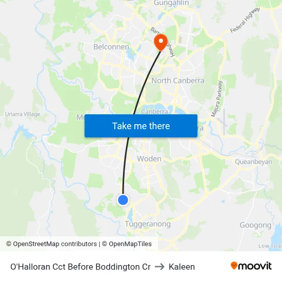 O'Halloran Cct Before Boddington Cr to Kaleen map