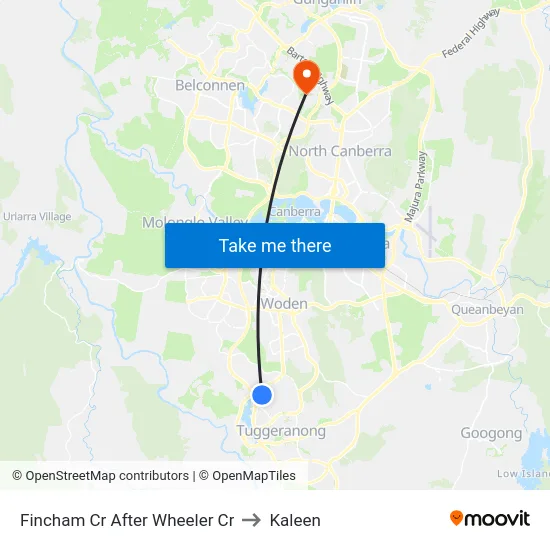 Fincham Cr After Wheeler Cr to Kaleen map