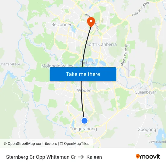 Sternberg Cr Opp Whiteman Cr to Kaleen map