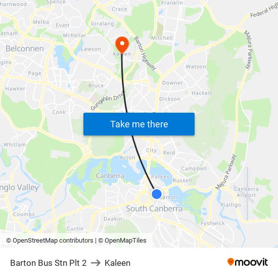 Barton Bus Stn Plt 2 to Kaleen map