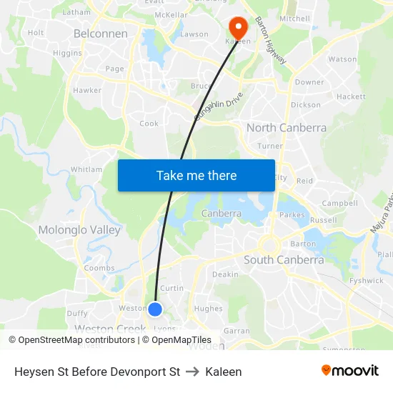 Heysen St Before Devonport St to Kaleen map