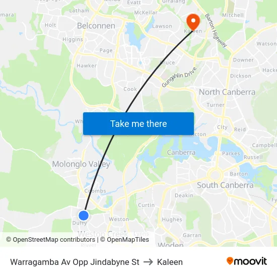 Warragamba Av Opp Jindabyne St to Kaleen map