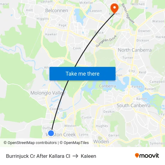 Burrinjuck Cr After Kallara Cl to Kaleen map