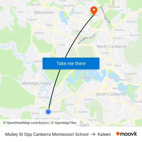 Mulley St Opp Canberra Montessori School to Kaleen map