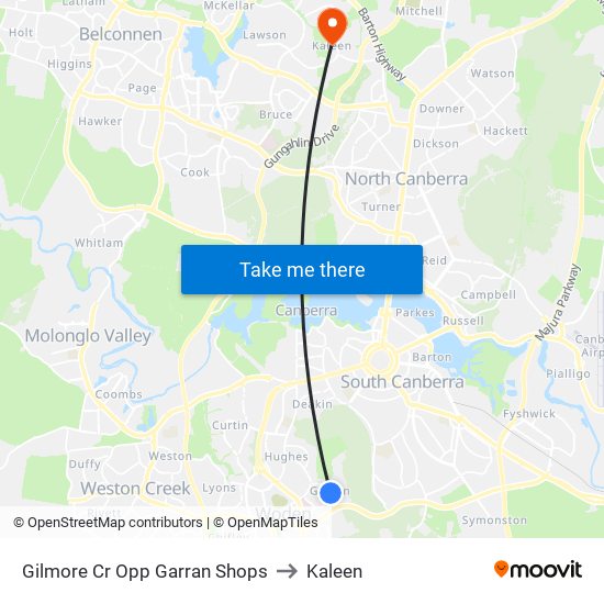 Gilmore Cr Opp Garran Shops to Kaleen map