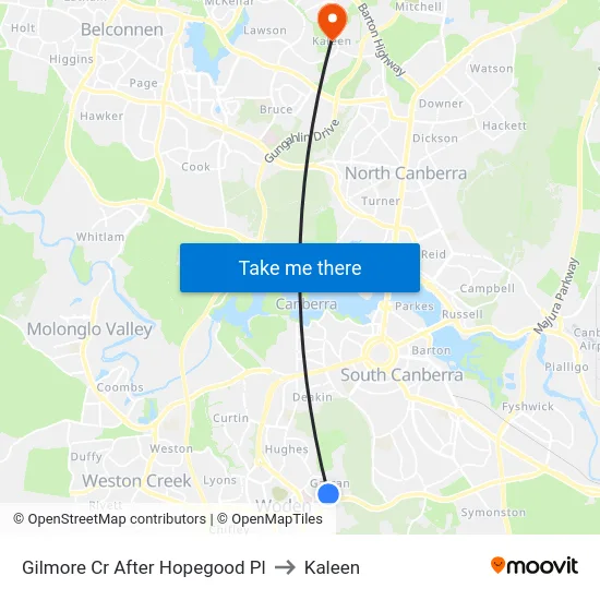 Gilmore Cr After Hopegood Pl to Kaleen map