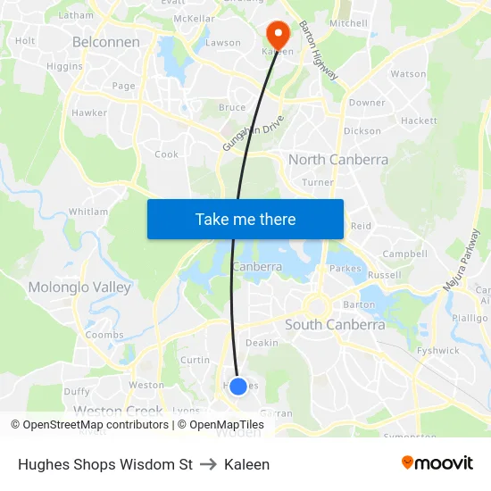 Hughes Shops Wisdom St to Kaleen map