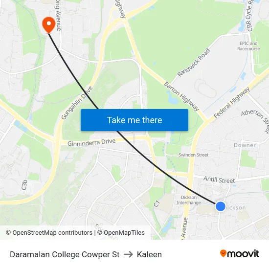 Daramalan College Cowper St to Kaleen map