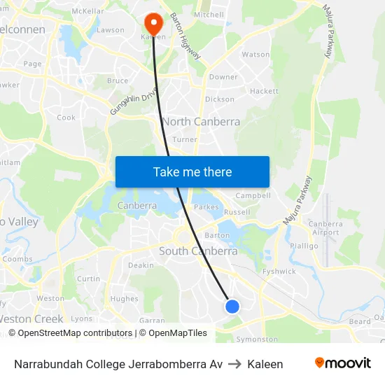 Narrabundah College Jerrabomberra Av to Kaleen map