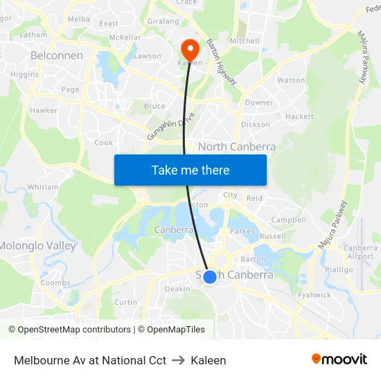 Melbourne Av at National Cct to Kaleen map