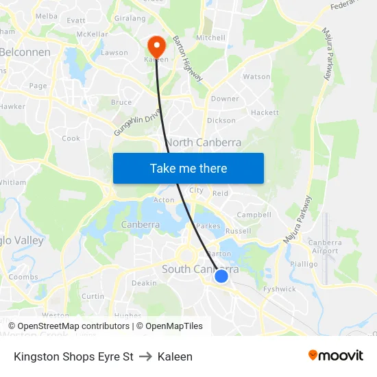 Kingston Shops Eyre St to Kaleen map