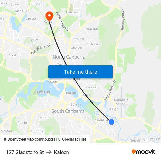 127 Gladstone St to Kaleen map