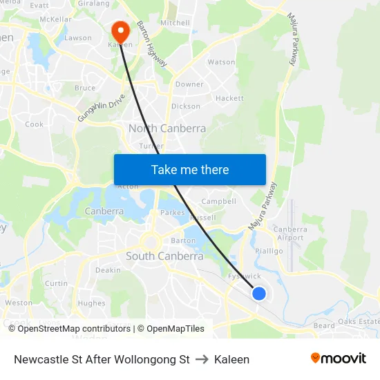 Newcastle St After Wollongong St to Kaleen map