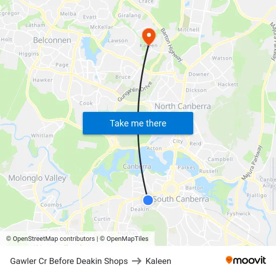 Gawler Cr Before Deakin Shops to Kaleen map
