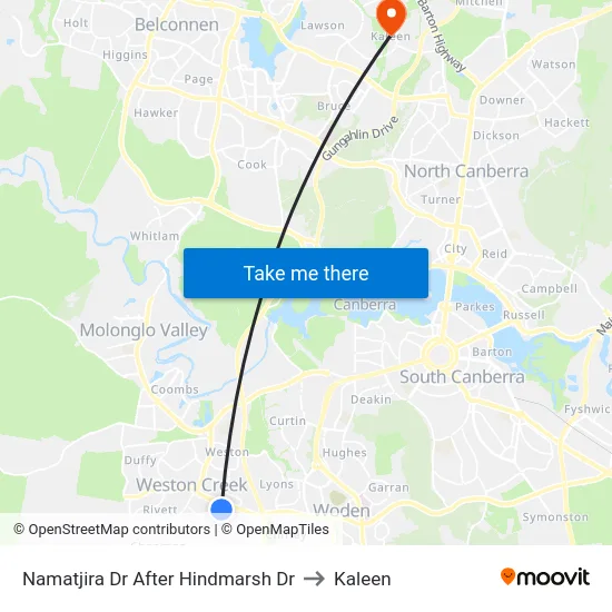 Namatjira Dr After Hindmarsh Dr to Kaleen map
