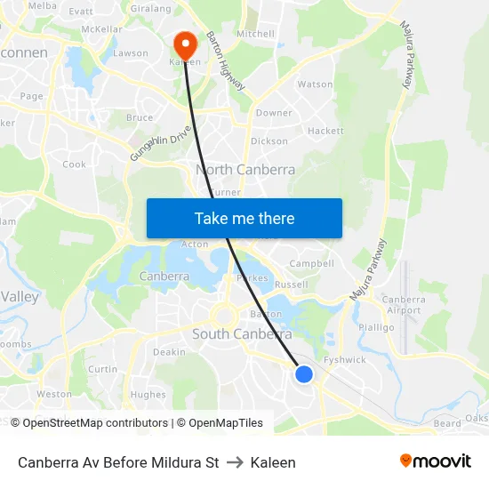 Canberra Av Before Mildura St to Kaleen map