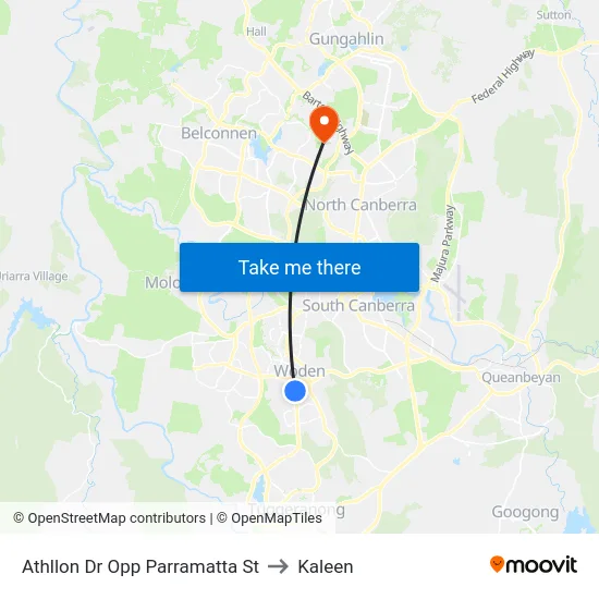 Athllon Dr Opp Parramatta St to Kaleen map