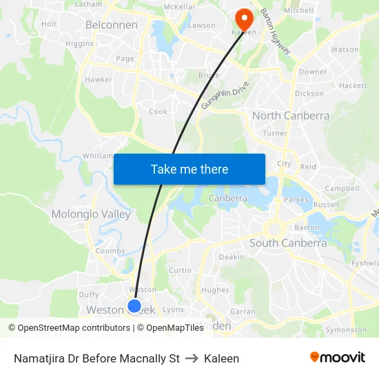 Namatjira Dr Before Macnally St to Kaleen map