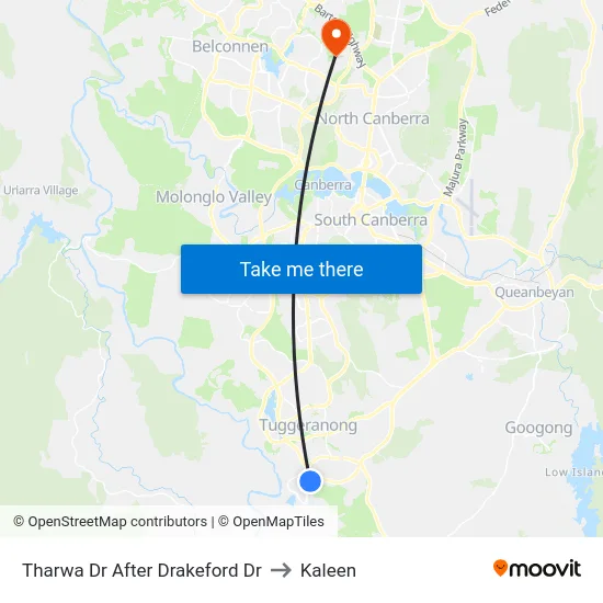 Tharwa Dr After Drakeford Dr to Kaleen map