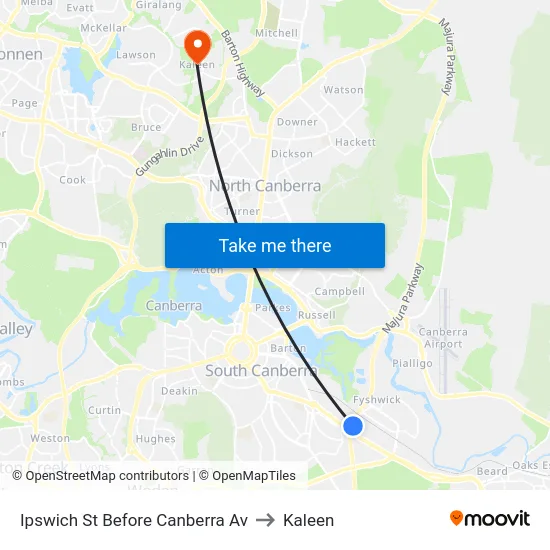 Ipswich St Before Canberra Av to Kaleen map