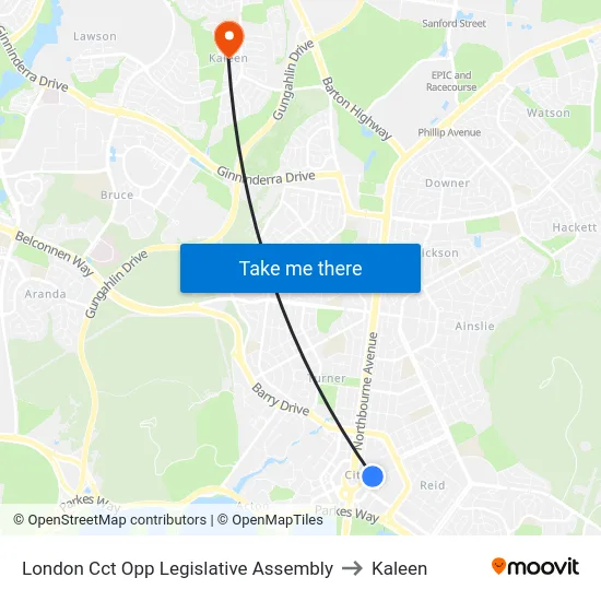 London Cct Opp Legislative Assembly to Kaleen map