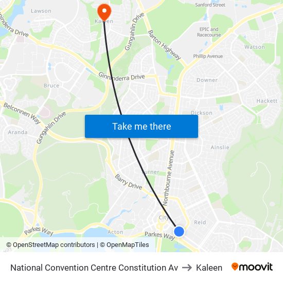 National Convention Centre Constitution Av to Kaleen map