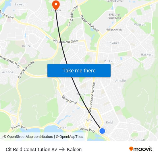 Cit Reid Constitution Av to Kaleen map