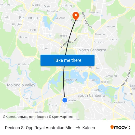 Denison St Opp Royal Australian Mint to Kaleen map