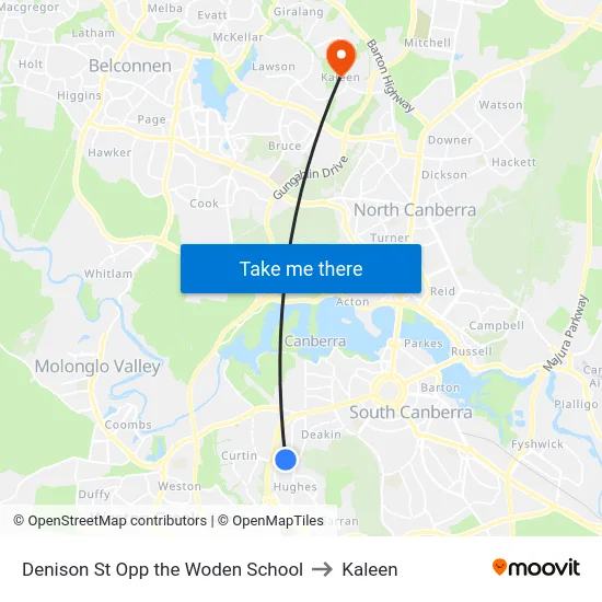 Denison St Opp the Woden School to Kaleen map