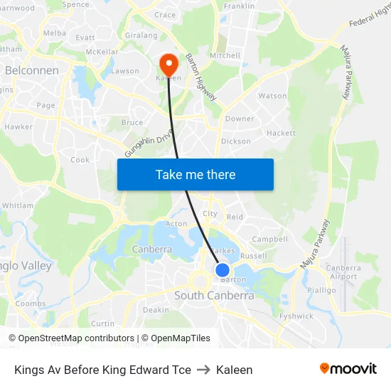 Kings Av Before King Edward Tce to Kaleen map