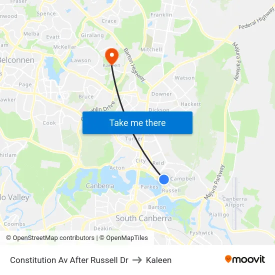 Constitution Av After Russell Dr to Kaleen map