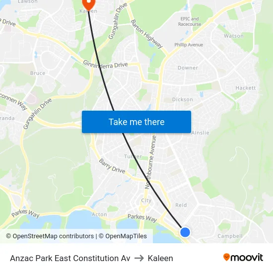Anzac Park East Constitution Av to Kaleen map