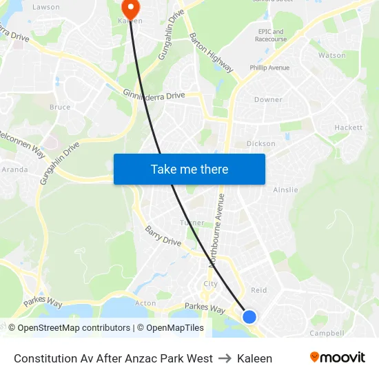 Constitution Av After Anzac Park West to Kaleen map