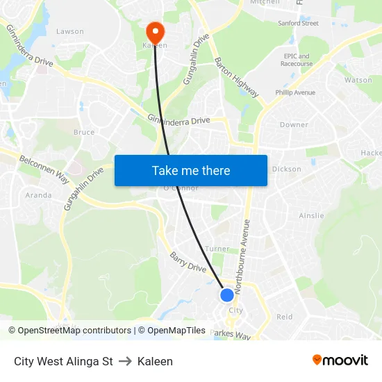 City West Alinga St to Kaleen map