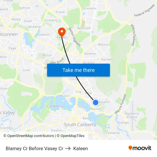Blamey Cr Before Vasey Cr to Kaleen map