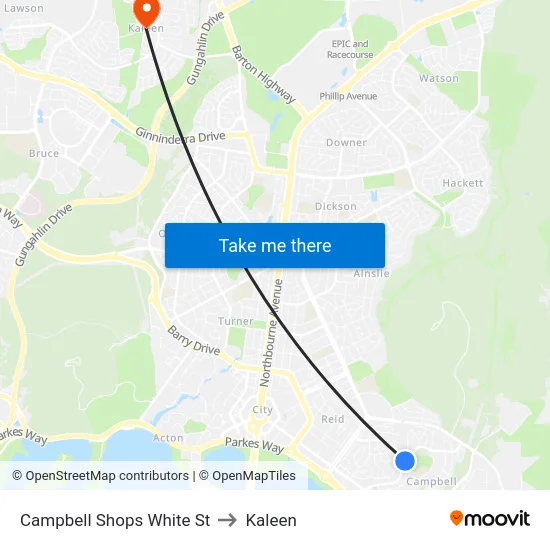 Campbell Shops White St to Kaleen map