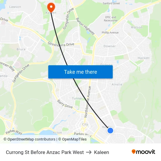 Currong St Before Anzac Park West to Kaleen map