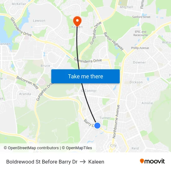 Boldrewood St Before Barry Dr to Kaleen map