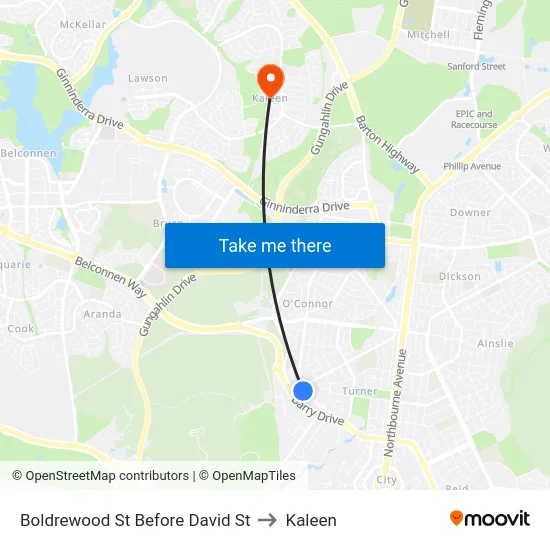 Boldrewood St Before David St to Kaleen map