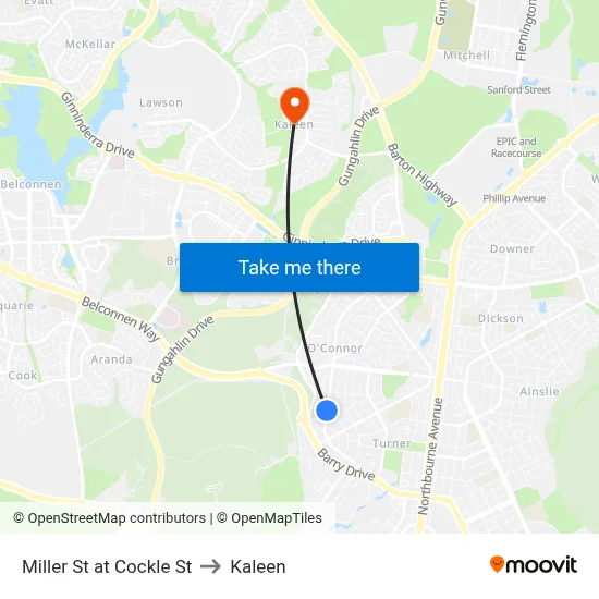 Miller St at Cockle St to Kaleen map