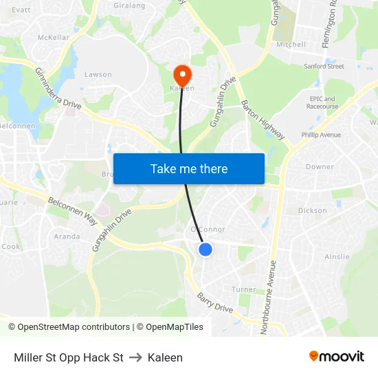 Miller St Opp Hack St to Kaleen map