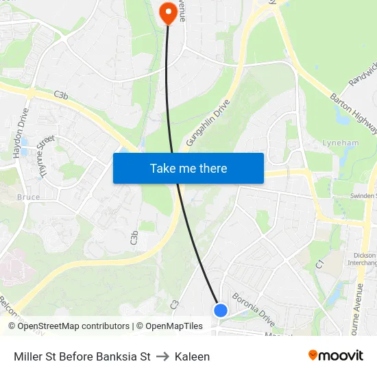 Miller St Before Banksia St to Kaleen map