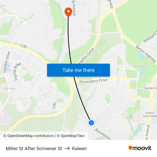 Miller St After Scrivener St to Kaleen map