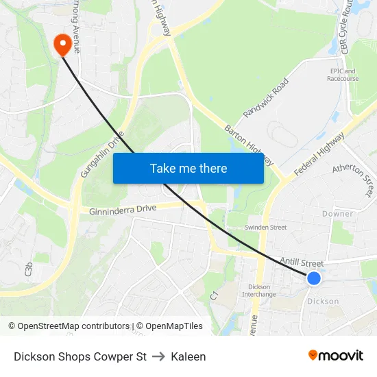 Dickson Shops Cowper St to Kaleen map