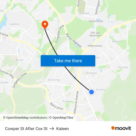 Cowper St After Cox St to Kaleen map