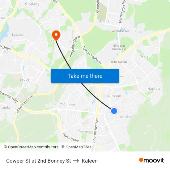 Cowper St at 2nd Bonney St to Kaleen map