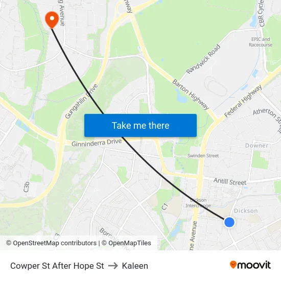 Cowper St After Hope St to Kaleen map