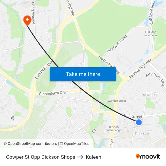 Cowper St Opp Dickson Shops to Kaleen map