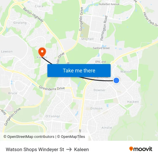 Watson Shops Windeyer St to Kaleen map