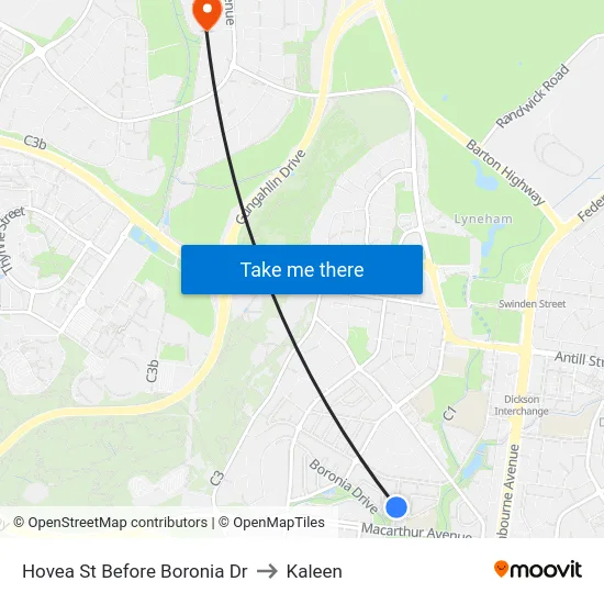 Hovea St Before Boronia Dr to Kaleen map